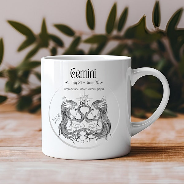 GEMINI ZODIAC SIGN White Glossy Mug, Gemini Mug Gift, Astrology Mug, Horoscope Zodiac, Zodiac Dates.