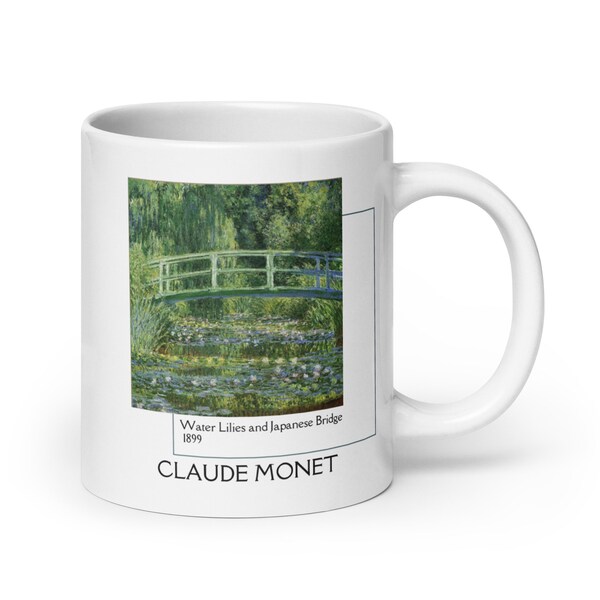 CLAUDE MONET Water Lilies and Japanese Bridge, Pond, (1899) White Glossy Mug, Oil Painting Square, Art Print, Art Mug.