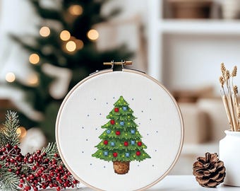 Christmas Tree Cross Stitch Pattern, Easy Festive Decoration (PDF Pattern)