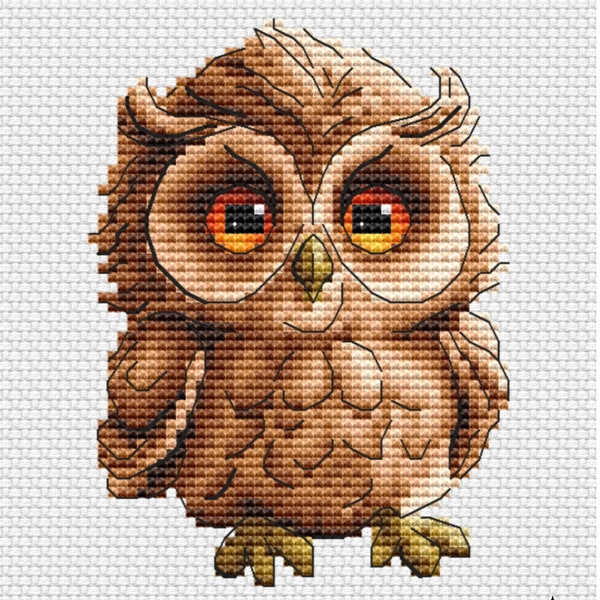 Scheme of cross - stitch " Giselle the Owl ". Owls hand embroidery design. Digital file in PDF format, instant download.