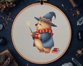 Wizard Bear Cross Stitch Pattern, Halloween Decor (PDF Pattern)