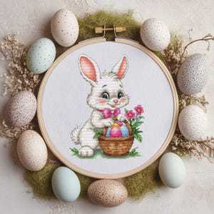 Happy Easter Cross Stitch Pattern PDF, Instant Digital Download, Easter Cross Stitch, Spring Wreath Cross Stitch Pattern, Easter Decor, PDF