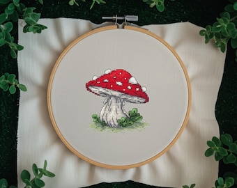 Amanita Mushroom Cross Stitch Pattern, Autumn Embroidery (PDF Pattern)