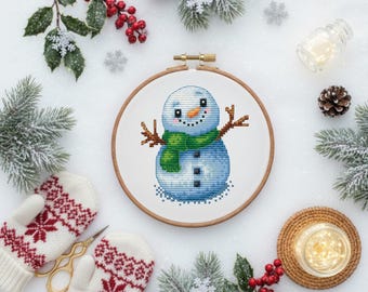 Snowman Emil Cross Stitch Pattern, Winter Embroidery (PDF Download)