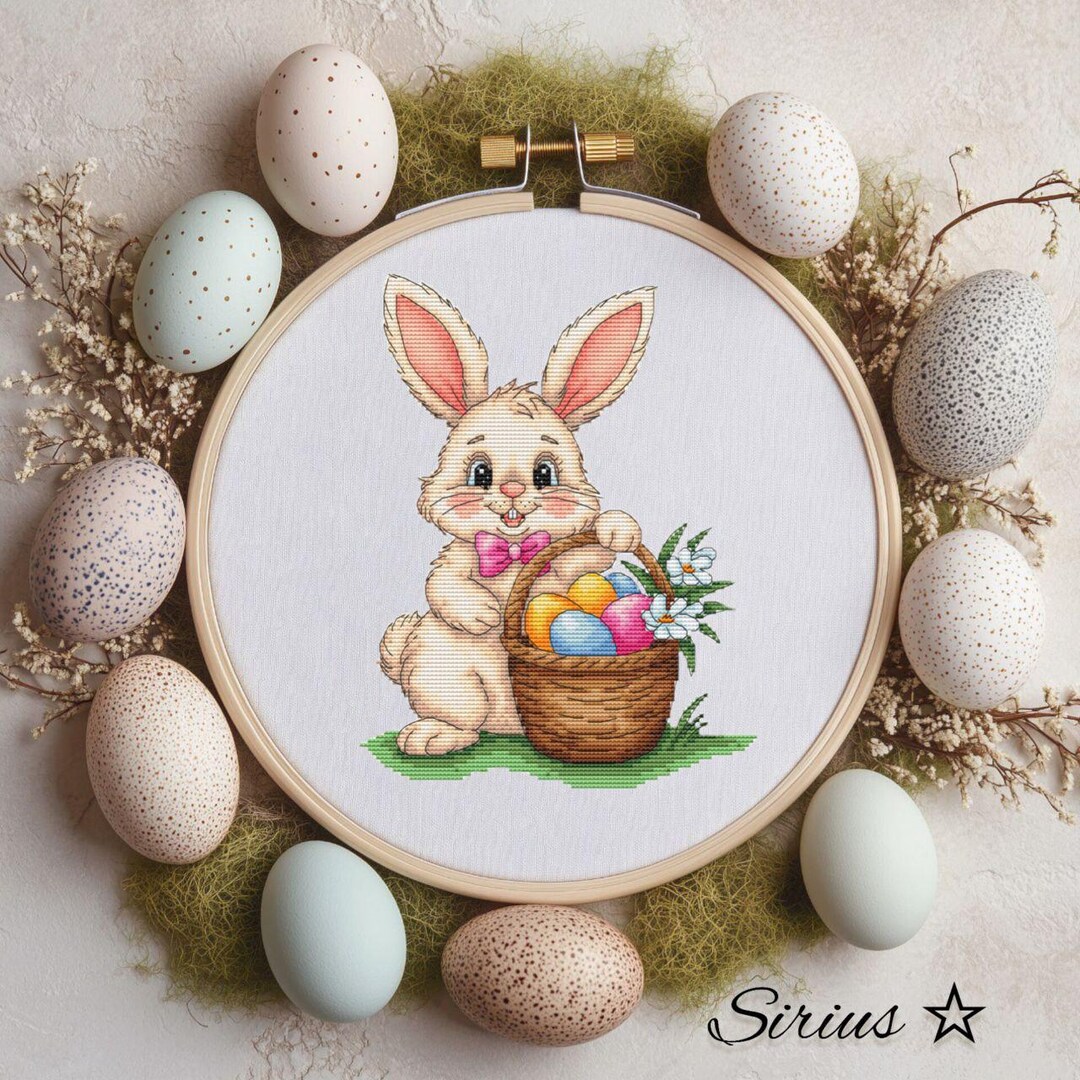 Easter Bunny Cross Stitch Pattern, Modern Spring Design (PDF Pattern ...