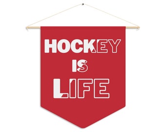 Red Hockey Pennant - Hockey is Life Easy Hanging Pennant