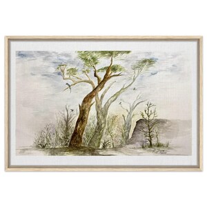 Framed Canvas print with Roman fresco inspired landscape watercolour
