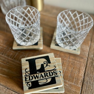 Wooden Coasters with Monogram Wooden Wedding Gift Wooden Personalized Coasters Custom Home Decor Set of 4 Personalized Coasters Gift