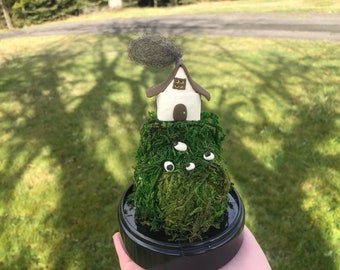 MIniature Country Cloche with House and Sheep on Hill Scene