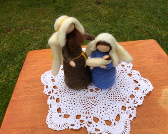 Nativity Holy Family Mary Joseph and Baby Jesus Needle Felted Doll set