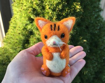 Needle Felted Cat Sammy the Orange and White Kitty Figure