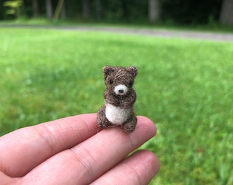 Felted Miniature Brown Bear Tiny Figure Needle Felted