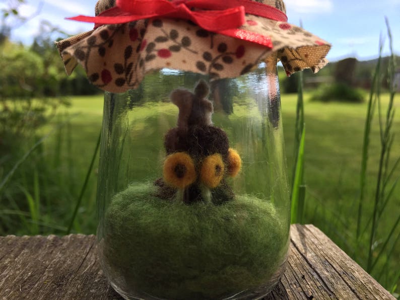 Miniature Terrarium Scene Squirrel and Sunflowers Fall Scene image 3