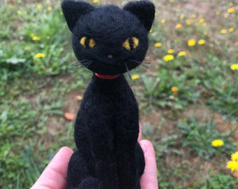 Felted Cat Le Chat Noir Black Cat Figure Needle Felted Kawaii Gigi Kitty