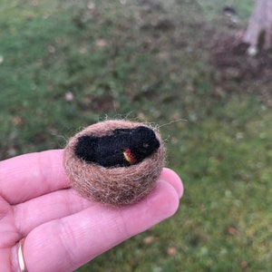 Needle Felted Miniature Red winged BlackBird Tiny bird Figure