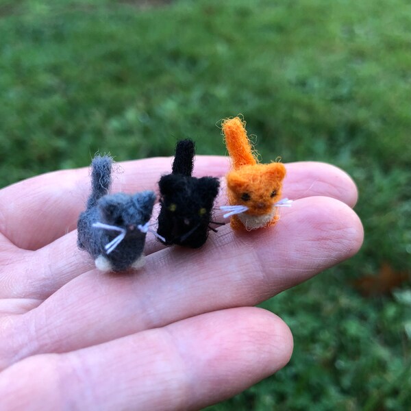 Tiny Needle Felted Miniature Kittens Set in Orange Black and Gray