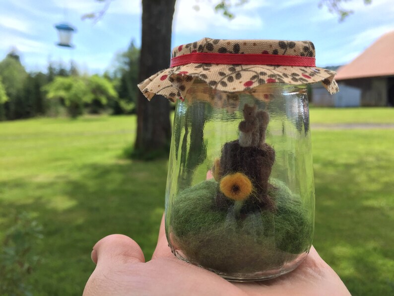 Miniature Terrarium Scene Squirrel and Sunflowers Fall Scene image 4