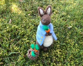 Needle Felted Large Easter Rabbit Mr. Cottontail the Gentleman Figure