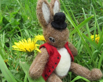 Needle Felted Poseable Rabbit Art Doll OOAK