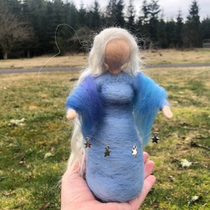 Celestial Maiden Holding Stars Waldorf Doll Needle Felted Art Doll