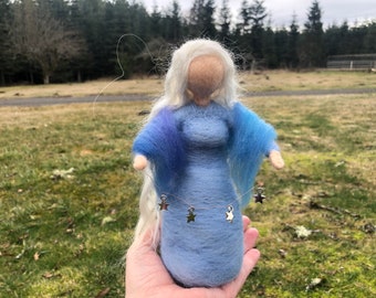 Celestial Maiden Holding Stars Waldorf Doll Needle Felted Art Doll