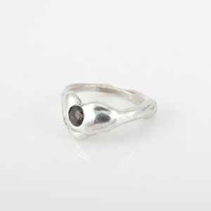 Abstract Sterling Silver and Smoky Quartz Ring, Size 4.5