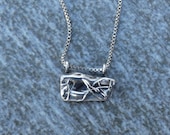 SALE Abstract Antiqued Layered Sterling Silver Cast Square Bar Necklace