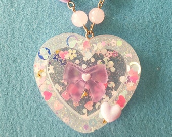 Collier coeur Magical Girl : pendentif en résine pastel Kawaii