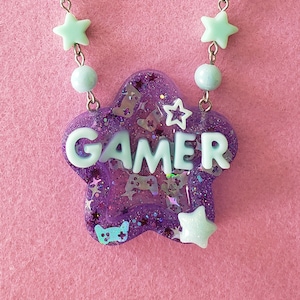 Purple Star Gamer Resin Necklace: Kawaii Pastel JFashion Accessory