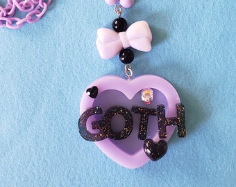 Pastel Goth Heart Resin Pendant Necklace: Kawaii JFashion Accessory