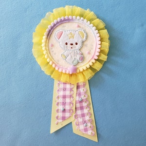 Plush Dreamy Friends Pastel Animal Rosette Brooch Pin clip Fairy Kei Kawaii Decora Lolita Jfashion Yumekawaii Fancy