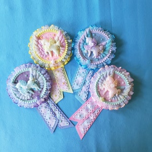 Deluxe Dimensional Winged Unicorn Fancy JUMBO Rosette Brooch 2way Pin clip Fairy Kei Kawaii Decora Lolita Jfashion Yumekawaii