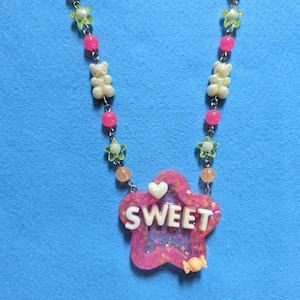 Star shape tiny letters Necklace Kawaii Cute Pastel Girl Fairy Kei Lolita Decora JFashion Accessory