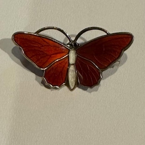 Vintage silver enamel butterfly brooch