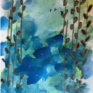 Papaveri blu - Dipinto originale con tecnica mista / Acquerello e inchiostro / 9x12"