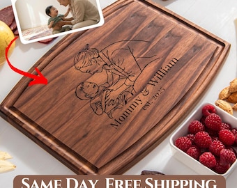 Tabla de cortar personalizada con retrato familiar para el Día de la Madre, tabla de embutidos con foto familiar grabada y personalizada, regalo para baby shower de mamá primeriza