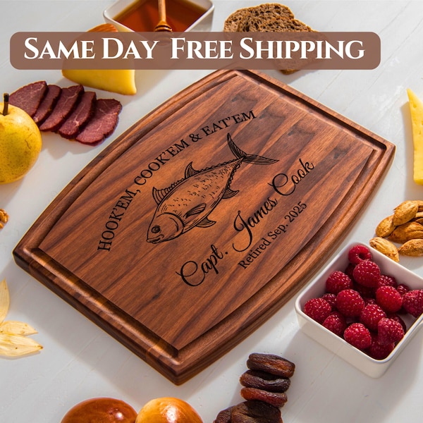 Fishing Gifts, Fish Cutting Board Personalized Bass Fish, Fishing Board, Charcuterie Board, Fisherman Gift, Hunting Gift, Retirement Gift