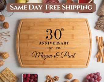 30th Anniversary Gift, Thirty Year Anniversary Wood Cutting Board, Personalized Charcuterie Board, Wedding Anniversary Gift for Parents
