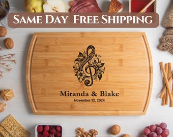 Music Note Personalized Cutting Board, Music Lovers Gift, Housewarming Gift, Teacher Appreciation, Musical Instruments Gift, Musician Gift