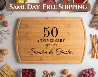 50th Anniversary Gifts for Parents, Fifty Years Wood Anniversary Cutting Board, Personalized Charcuterie Board, Wedding, Gold Anniversary