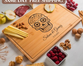 Sugar Skull Cutting Board, Custom Spanish Wedding Gift, Personalized Sugar Skull Gift, Dio De Los Muertos, Day of the Dead, Anniversary Gift