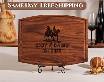 Personalized Western Walnut Cutting Board, Cowboy Cowgirl Gift, Unique Horse Lover Wedding, Anniversary & Housewarming Gift for Couples