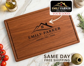 Personalized Custom Logo Walnut Cutting Board, Your Own Logo Charcuterie Board, Company Brand Realtor Gift, Corporate Employee Gift
