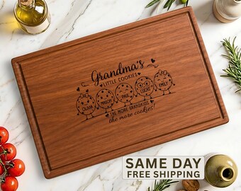 Tabla de galletas personalizada para la abuela con los nombres de los nietos, regalo para el Día de los Abuelos, tabla de cortar personalizada Nana Mimi Gigi, regalo de repostería para la abuela.
