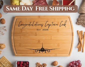 Airplane Engraved Cutting Board, Personalized Charcuterie Board,  Pilot Gifts, Airplane Gift, Promotion Gift, Wedding Gift, Flight Attendant