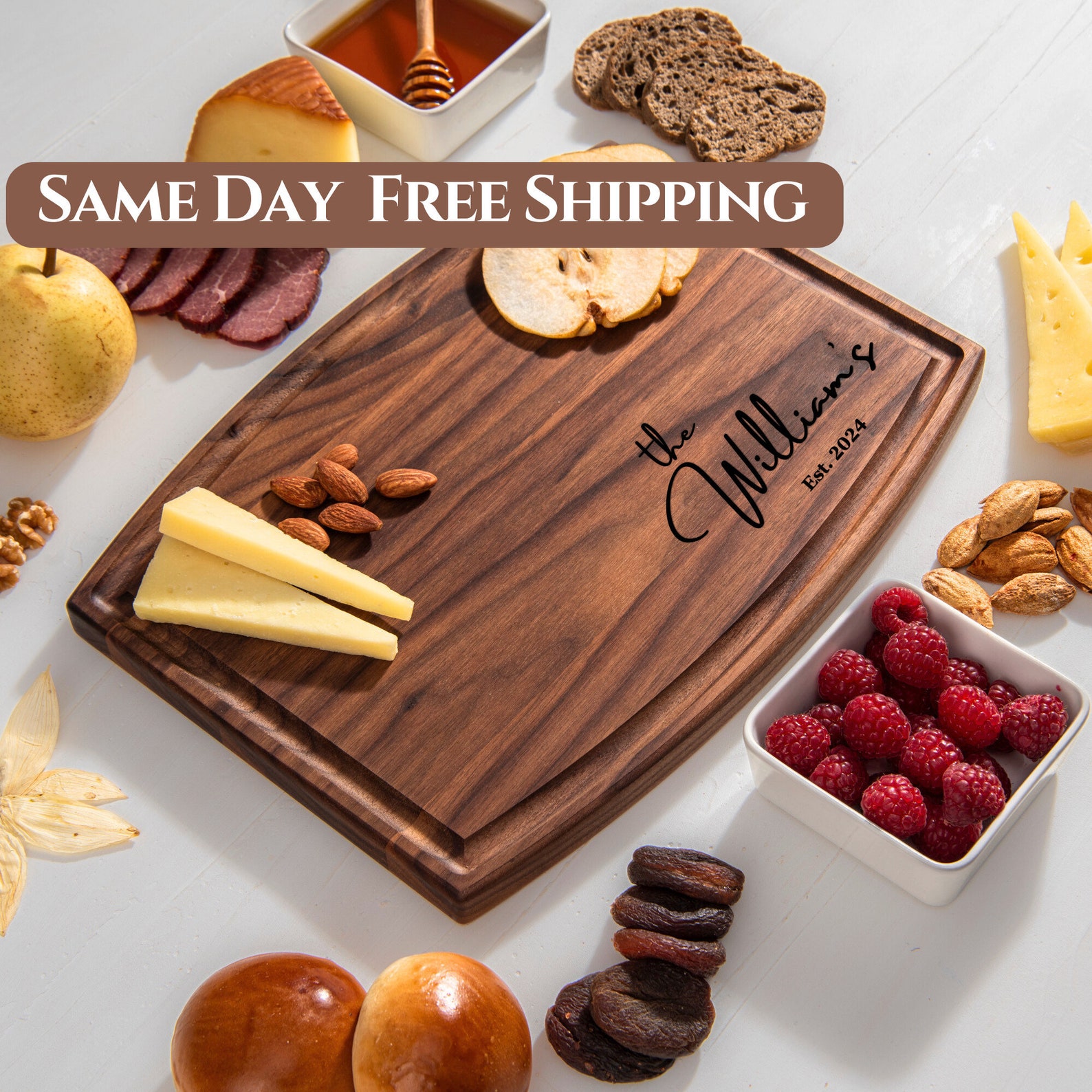 Personalized Cutting Board, Wedding Gift, Housewarming Gift, Charcuterie Board Gift for Home Bridal Shower Gift Unique Valentines Day Gifts - 9"-12" Walnut, Design 7