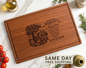 Tabla de cortar Harvest Kitchen, regalo personalizado para nuevos vecinos, regalo de inauguración de casa, tabla de embutidos personalizada, decoración de cocina otoñal, regalo para un nuevo hogar