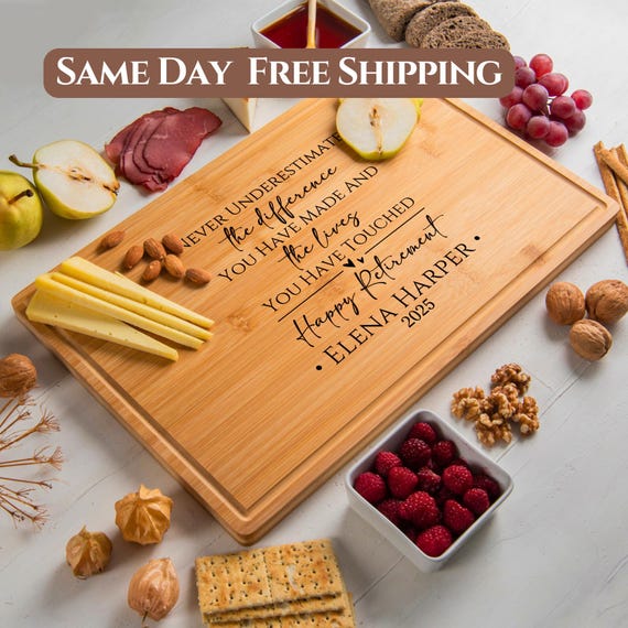 Retirement Gift, Custom Cutting Board, Personalized Charcuterie Boards, Happy Retirement Gift, Farewell Gift for Coworker, Appreciation Gift