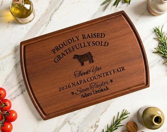 Regalo personalizado de nogal para patrocinadores de ganado 4-H, tabla de cortar personalizada para compradores de subastas, tablero para exhibición de ganado FFA, tabla de carne de madera grabada