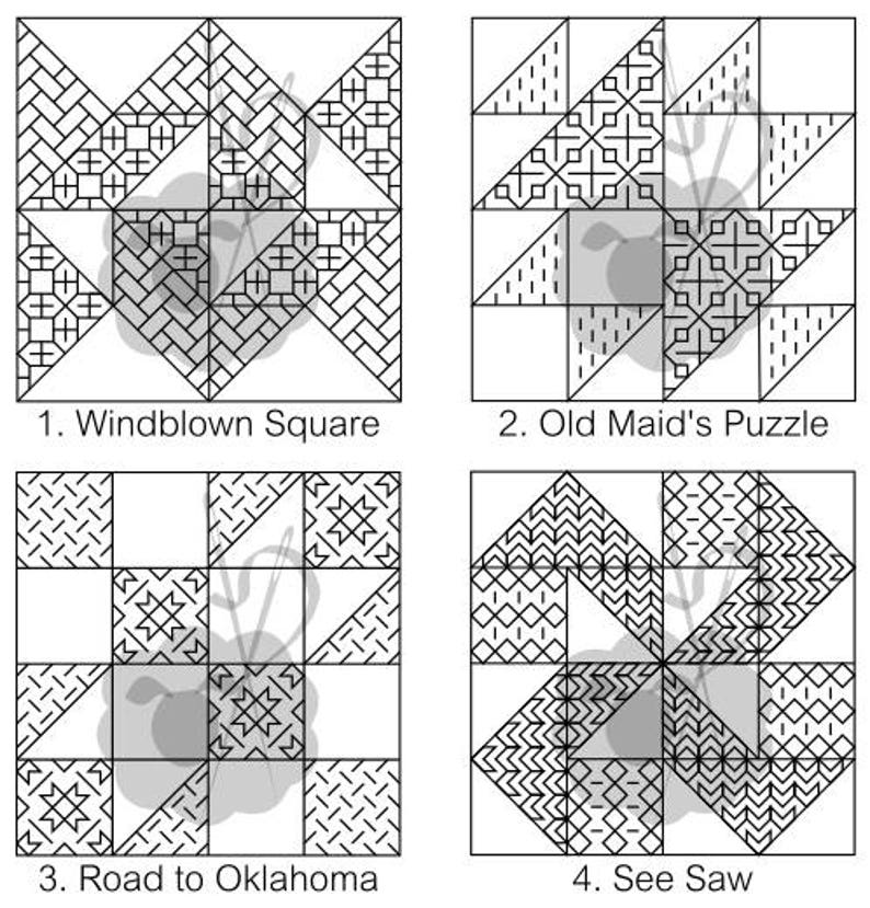 Blackwork Quilt Blocks Set of 4 Embroidery Patterns image 4